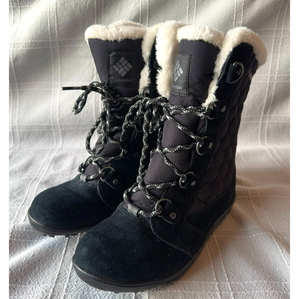 Columbia Quilted Waterproof Winter Snow Boots Black Faux Fur Lace-Up W 5